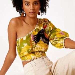 FARM Rio Yellow Floral One-Shoulder Blouse